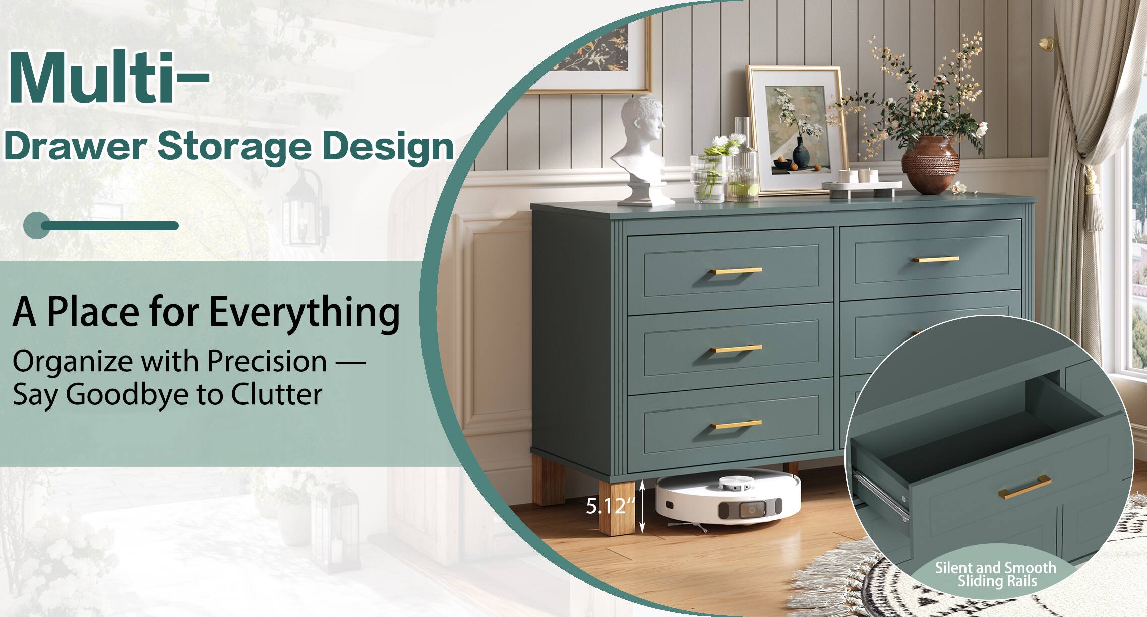 Multi-Drawer Storage Design

A Place for Everything  
Organize with Precision — Say Goodbye to Clutter

5.12"

Silent and Smooth Sliding Rails