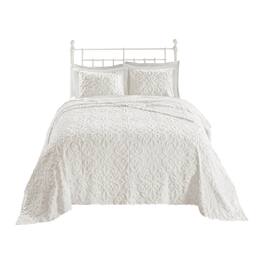 Gracie Mills - Eldridge 3-Piece Tufted Chenille Floral Medallion Bedspread Set - Off-White