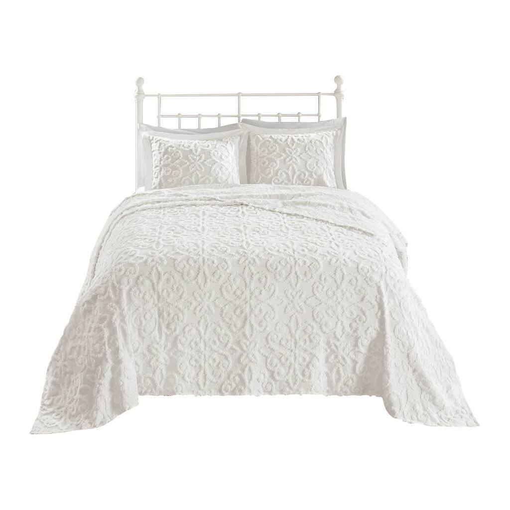 Front. Gracie Mills - Gracie Mills Eldridge 3-Piece Tufted Chenille Floral Medallion Bedspread Set - Off-White.
