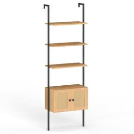 Kadyn - 5-Tier Ladder Bookcase with Rattan Cabinet - Metal Frame, Natural - Brown