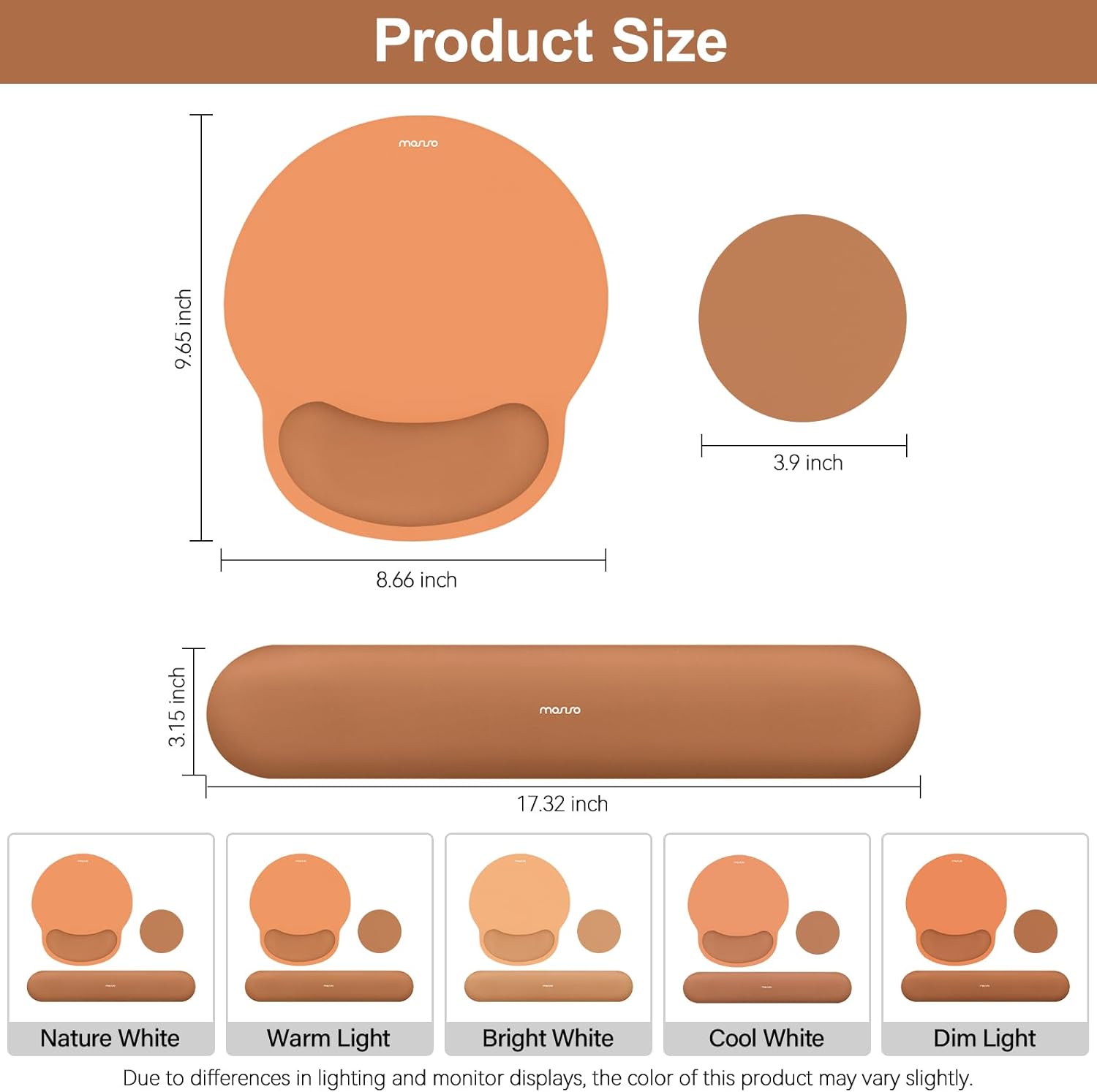 Product Size

- Height: 9.65 inch
- Diameter: 3.9 inch
- Length: 8.66 inch
- Width: 3.15 inch
- Total Length: 17.32 inch

Light Options:
- Nature White
- Warm Light
- Bright White
- Cool White
- Dim Light

Note: Due to differences in lighting and monitor displays, the color of this product may vary slightly.