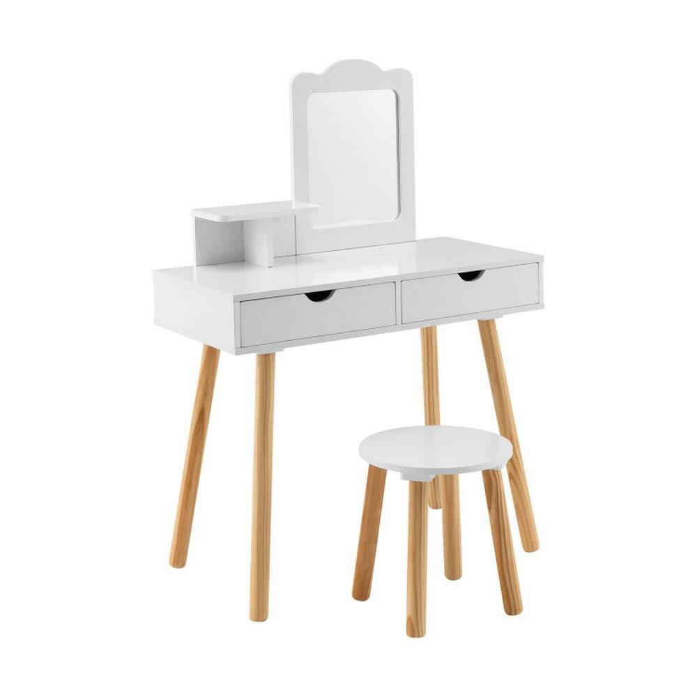 Back. Kadyn - Kid Vanity Table Chair Set with Mirror and 2 Large Storage Drawers-White, Kids Makeup Vanity for Girls Kids - White.