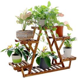 SlickBlue - 6-Shelf Solid Wood Plant Holder with Triangular Frame for Indoor Outdoor - Brown