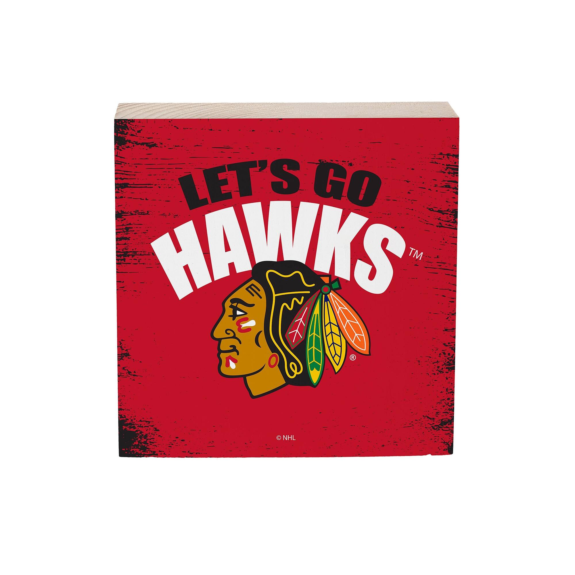 Chicago Blackhawks 6" Square Fan Chant Wood Block Shelf Sign