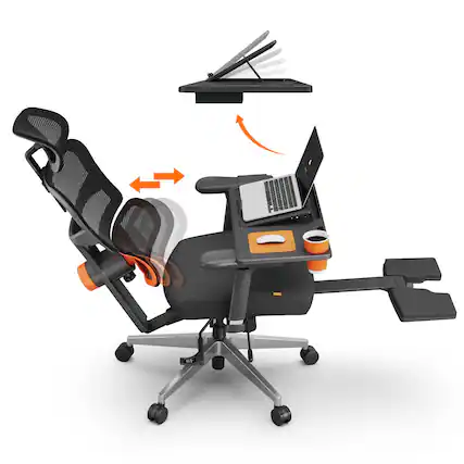 Front. Newtral - Ergonomic Office Chair with Detachable Laptop Table, Auto-Following Backrest, 4D Armrests, Footrest & Expert Endorsed - Black.