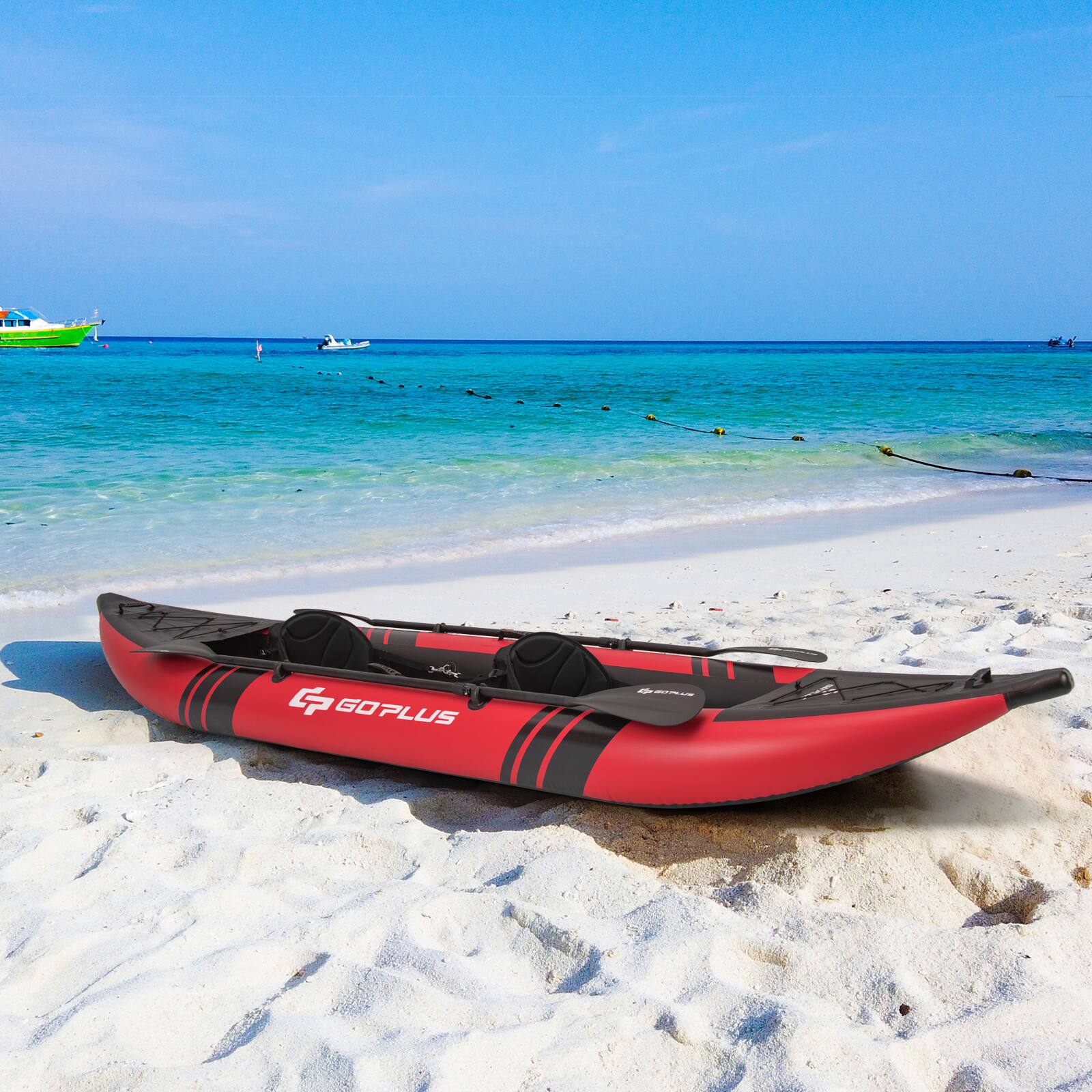 Alt View 3. Costway - Costway Inflatable Water Float Set Portable 2-person Kayak with Aluminium Oars EVA Padded Seat Red - Red.