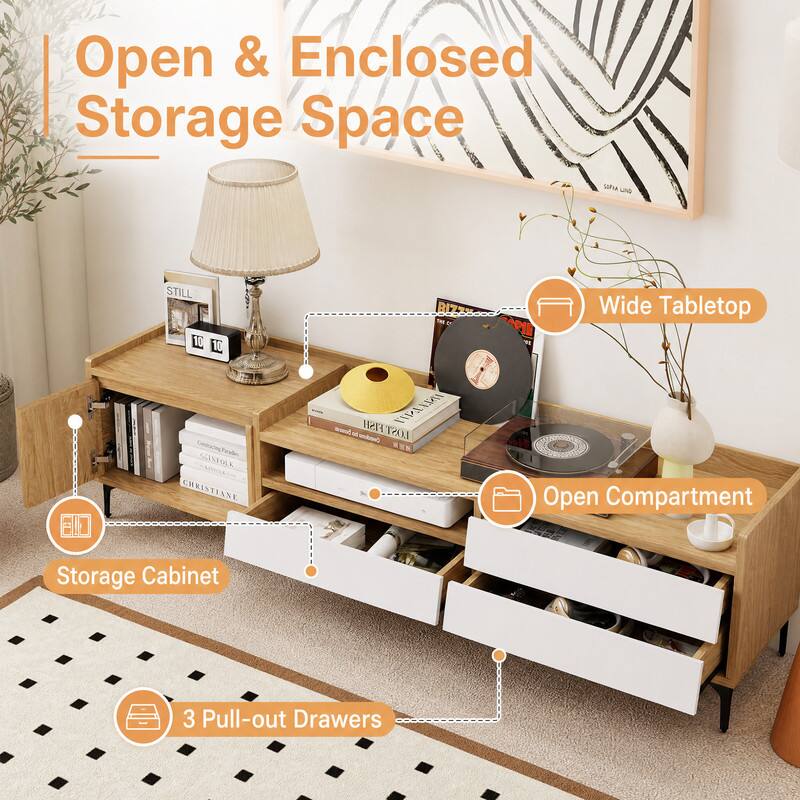 Open & Enclosed Storage Space

- Wide Tabletop
- Storage Cabinet
- 3 Pull-out Drawers
- Open Compartment