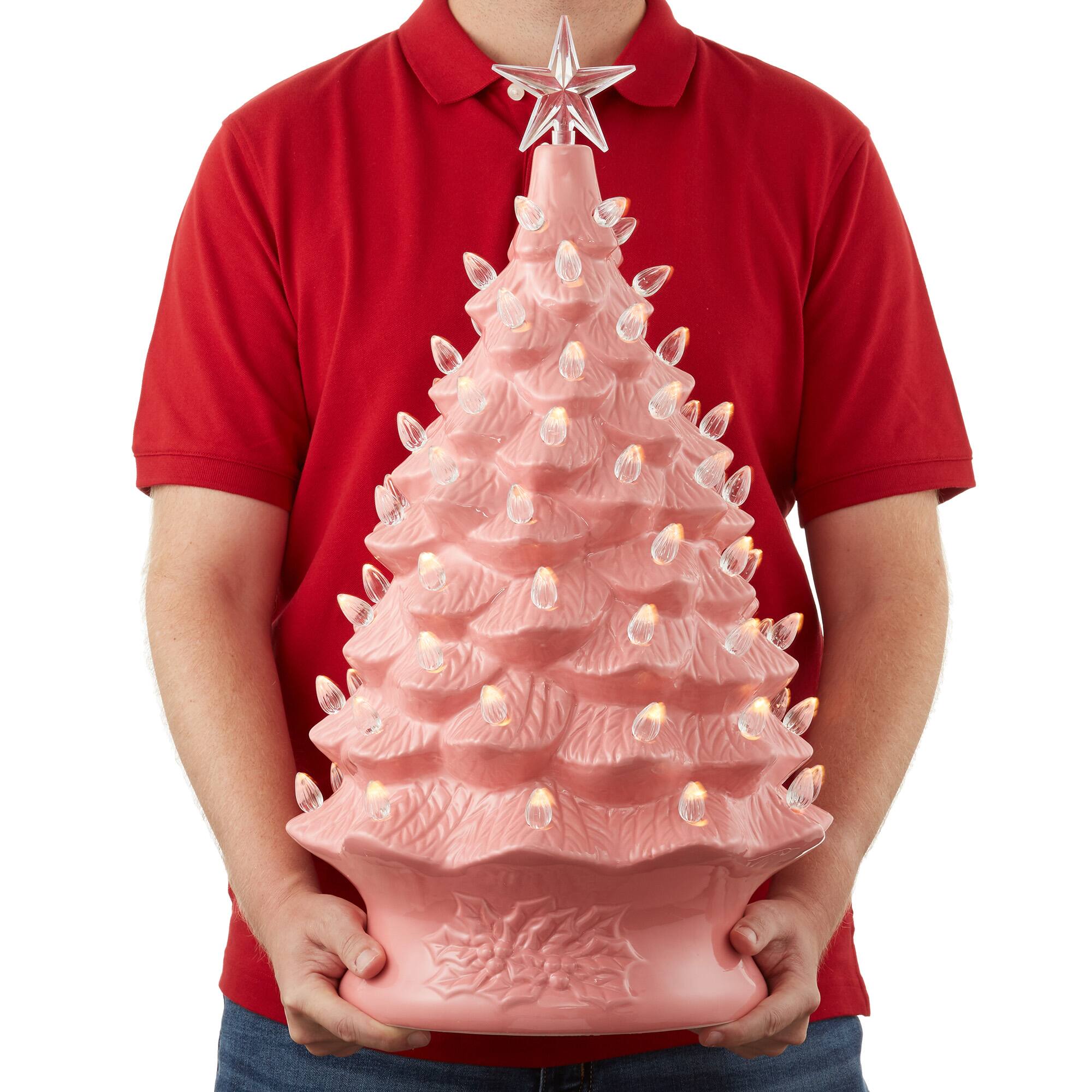 Alt View 2. Casafield - 24-in Hand Painted Ceramic Christmas Tree - Pre-Lit Tree with Star - Pink.