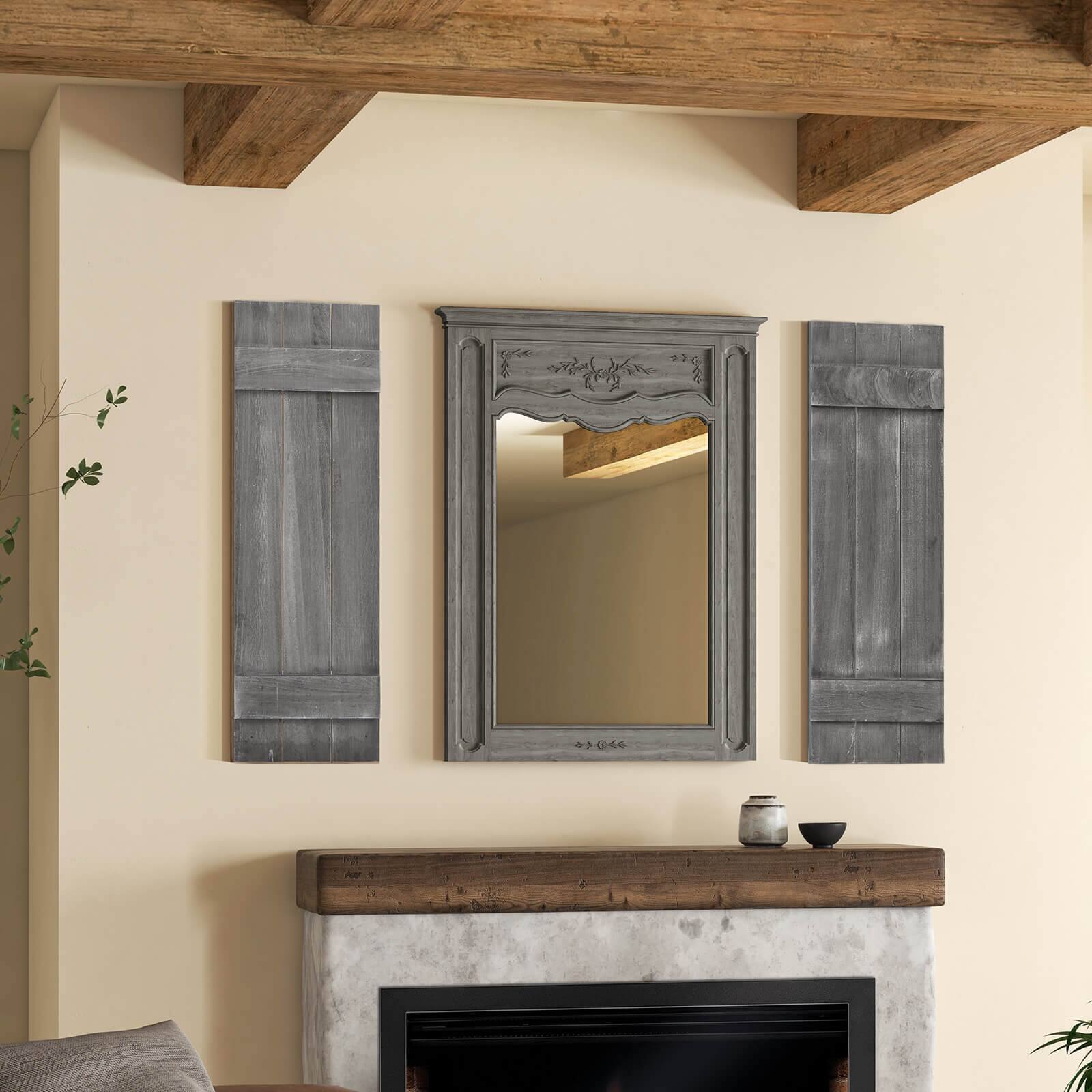 Alt View 3. Costway - Costway Window Shutter Set of 2 Reclaimed Paulownia Wood Wall Decor with Antiqued Surface - Dark Grey.