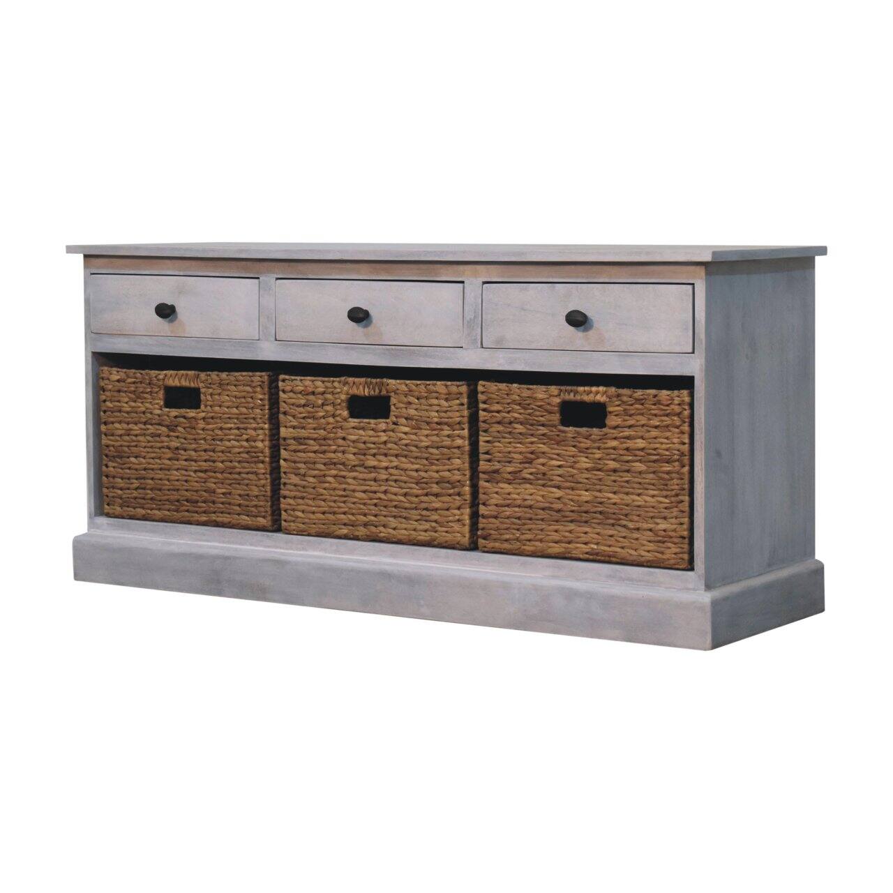 Left. Artisan Furniture - Artisan Furniture Solid Wood Acid Wash Basket Storage Cabinet, 3 Drawers - Brown and Grey.
