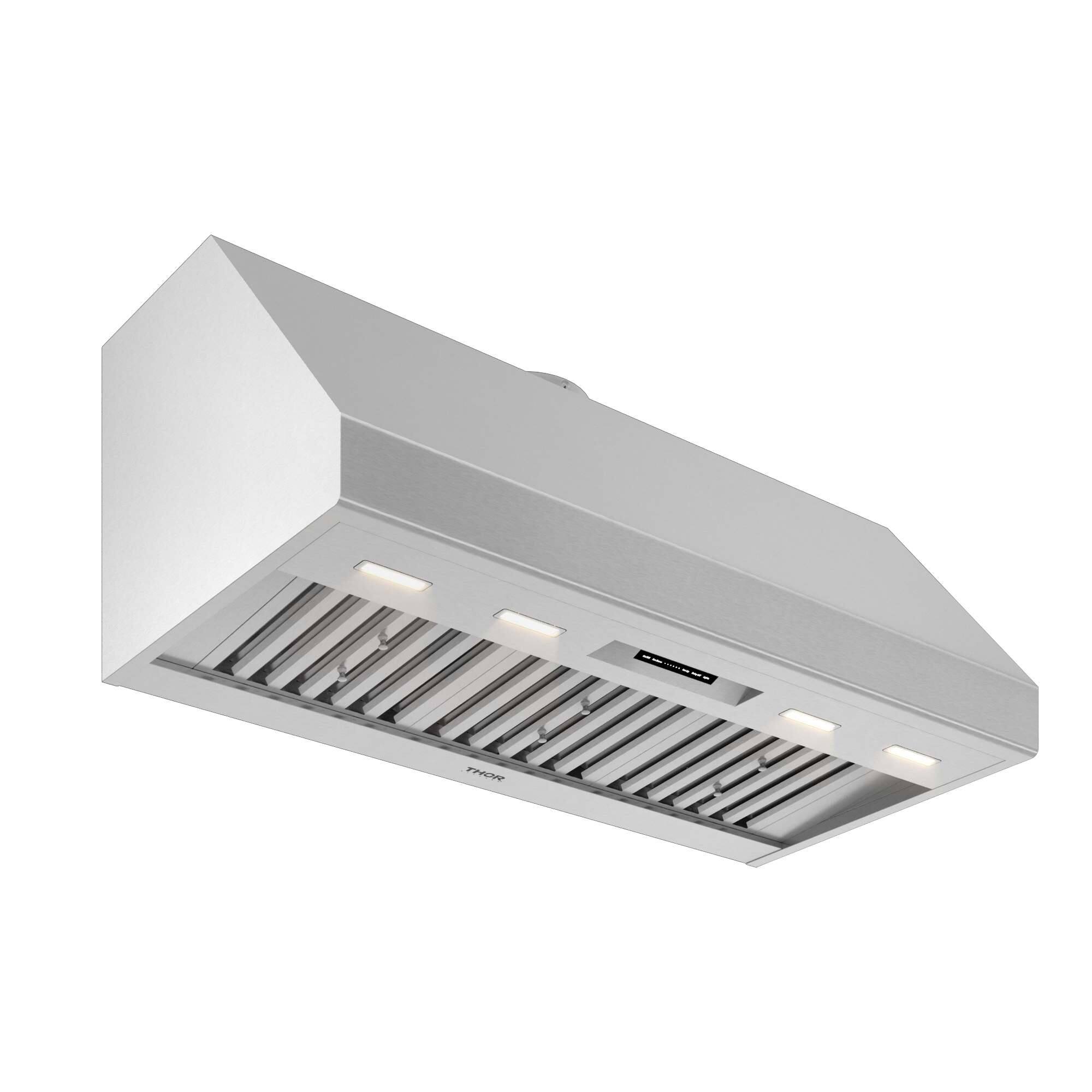 Angle. Thor Kitchen - 48 Inch Convertible 600 CFM Pro Range Hood - Stainless Steel.