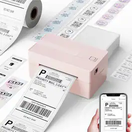 Luckbyte - 4x6 Thermal Shipping Label Printer - Cordless Mobile & Desktop Support for Small Business & Home Office - Pink