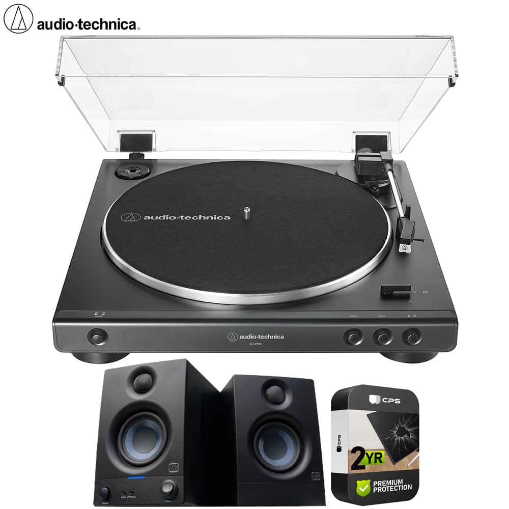 Audio-Technica - Fully Automatic Belt-Drive Stereo Turntable Black Speaker Bundle
