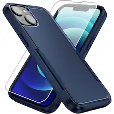 Front. Entronix - Entronix Bundle for iPhone 14 Plus - Soft-Touch Dual-Layer Case & 1 Screen Protector - Blue.