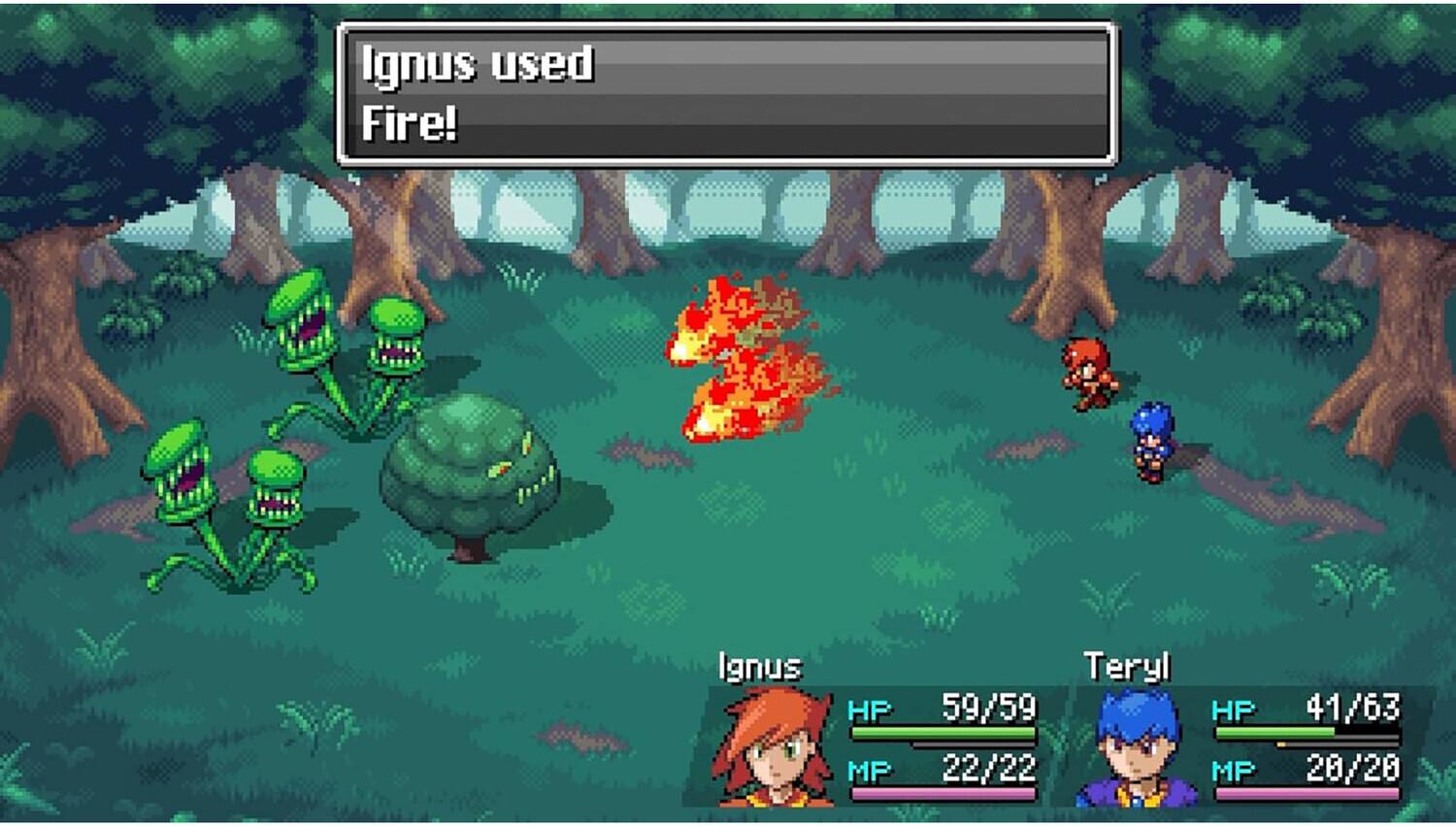 Ignus used Fire!  
Ignus: HP 59/59, MP 22/22  
Teryl: HP 41/63, MP 20/20
