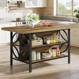 Tribesigns - Kitchen Island with Engineered Wood Construction, Storage Shelves and Adjustable Feet for Kitchen - Brown