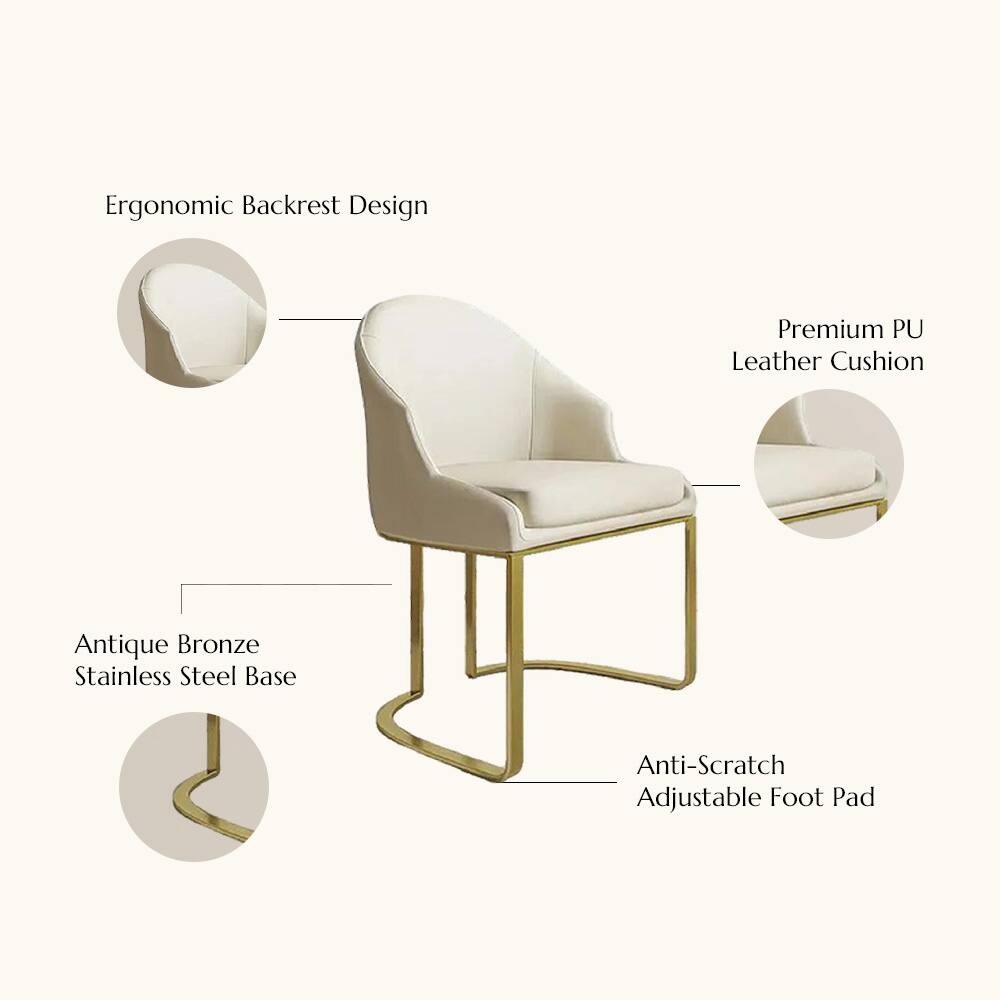 Ergonomic Backrest Design  
Premium PU Leather Cushion  
Antique Bronze Stainless Steel Base  
Anti-Scratch Adjustable Foot Pad