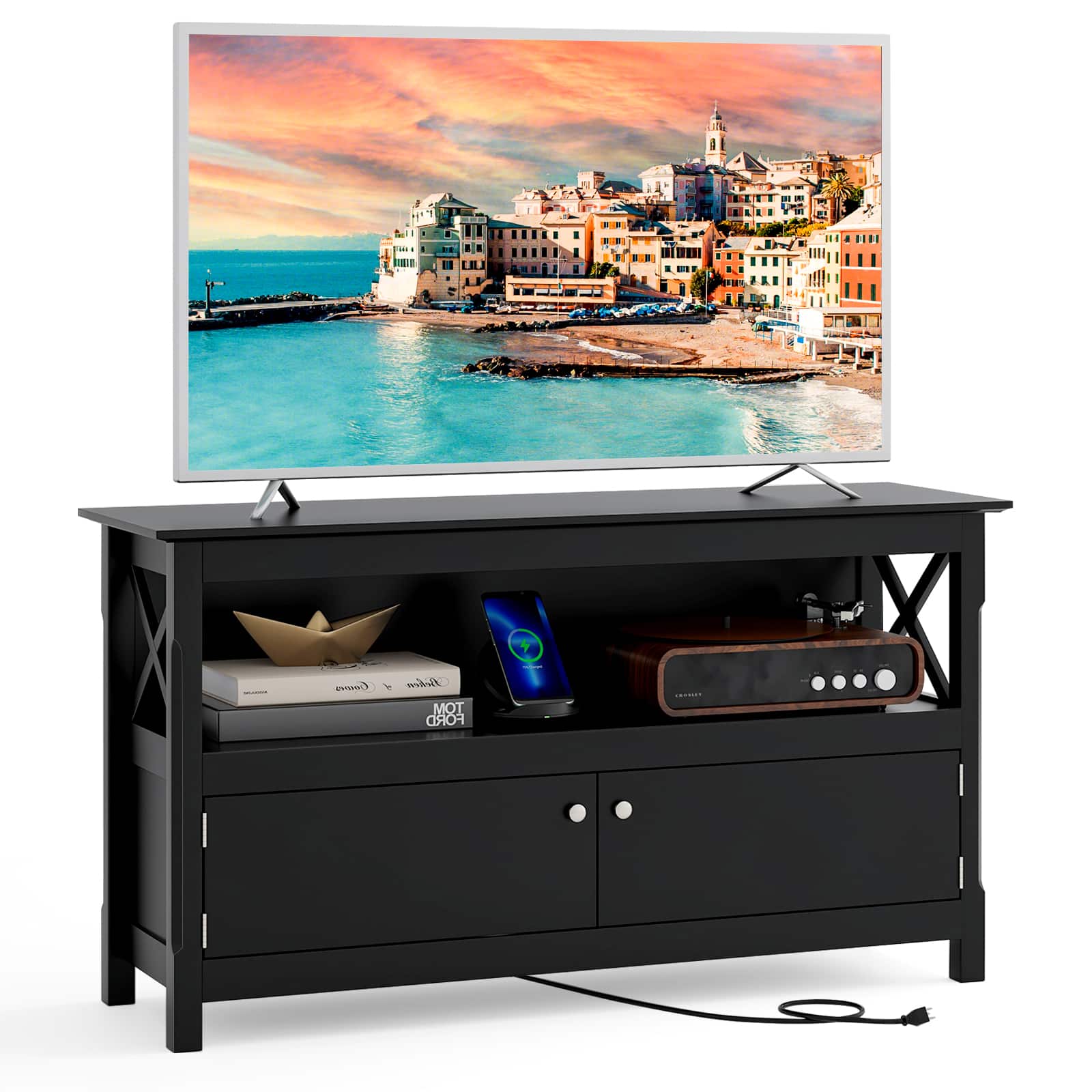 Ecooso - 44 Inch Wooden Storage Cabinet TV Stand - Black