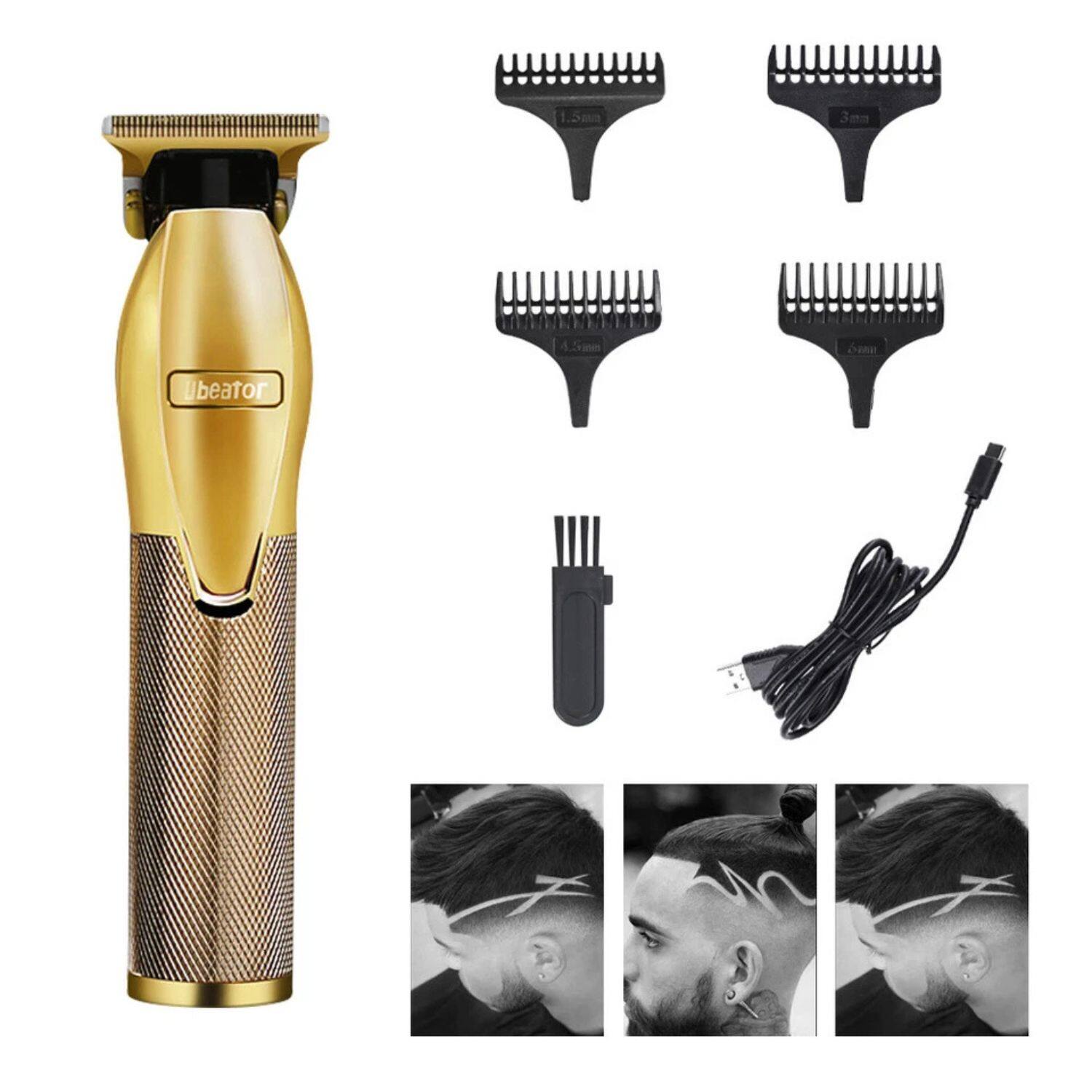 Angle. Stock Preferred - Precision Outliner Electric Hair Trimmer – Gold Cordless T-Blade Clipper for Men (USB Rechargeable, Waterproof).