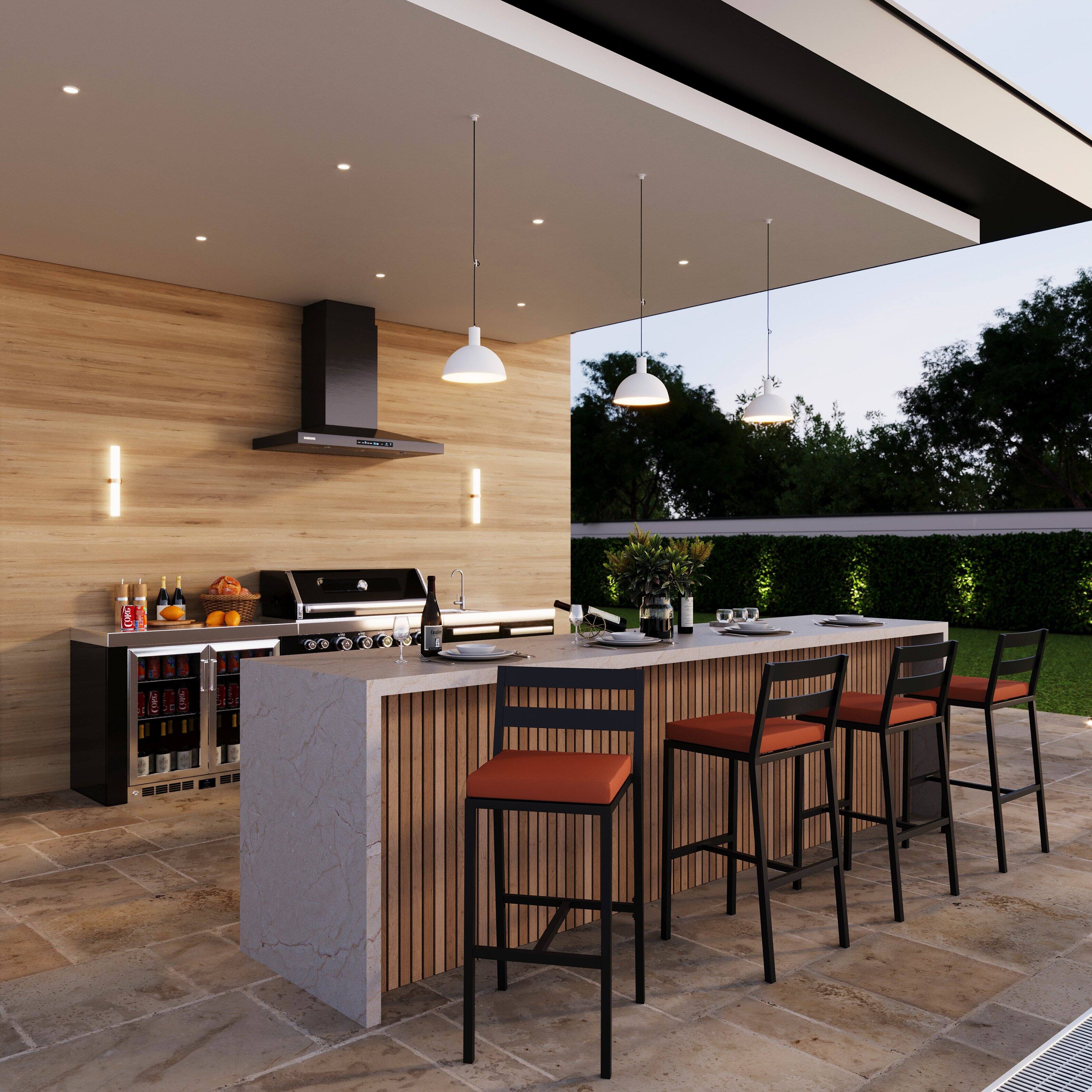 Left. LeisureMod - Chelsea Outdoor Patio Bar Stool, Weather Resistant Aluminum Counter Chair with Olefin Cushion - Orange.