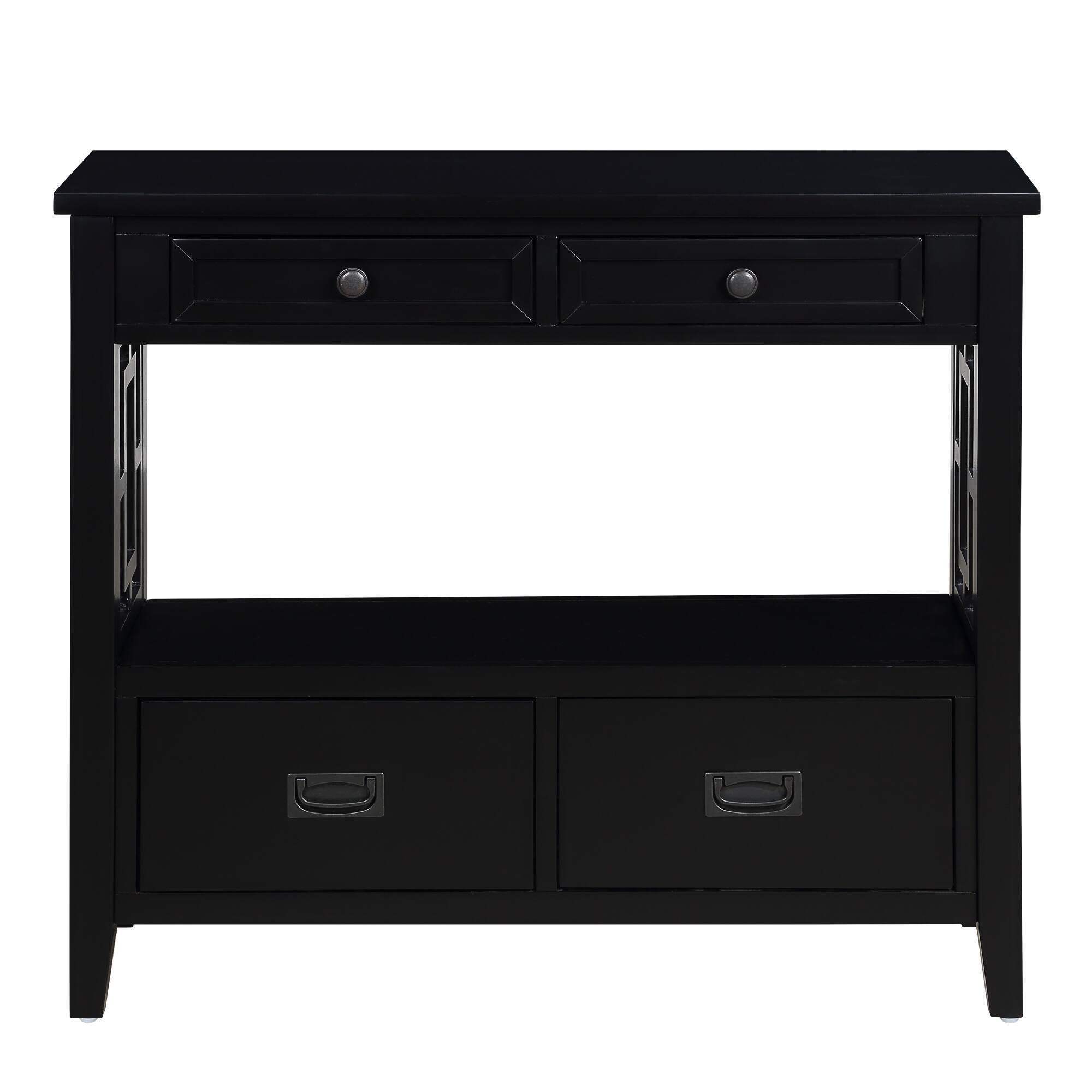 Alt View 5. GOODSILO - Farmhouse Pine Wood Console Table with Drawers and Storage Shelf for Entryway Living Room Bedroom Hallway Kitchen - Black.