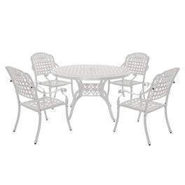Mondawe - 5-Piece Cast Aluminum Dining Set with Round Table and 4 Chairs - White