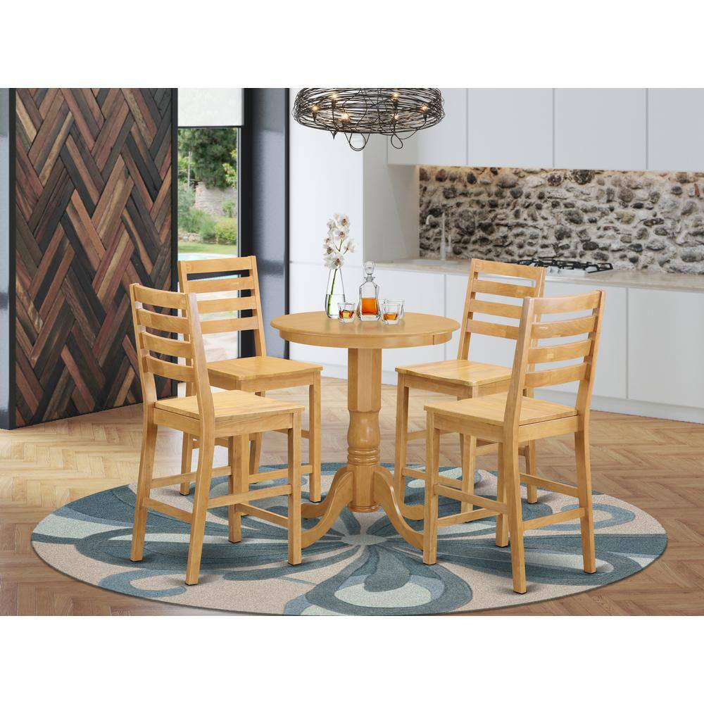 Back. East West Furniture - 5 Pc counter height Dining room set-pub Table and 4 Kitchen Dining Chairs. - Oak.