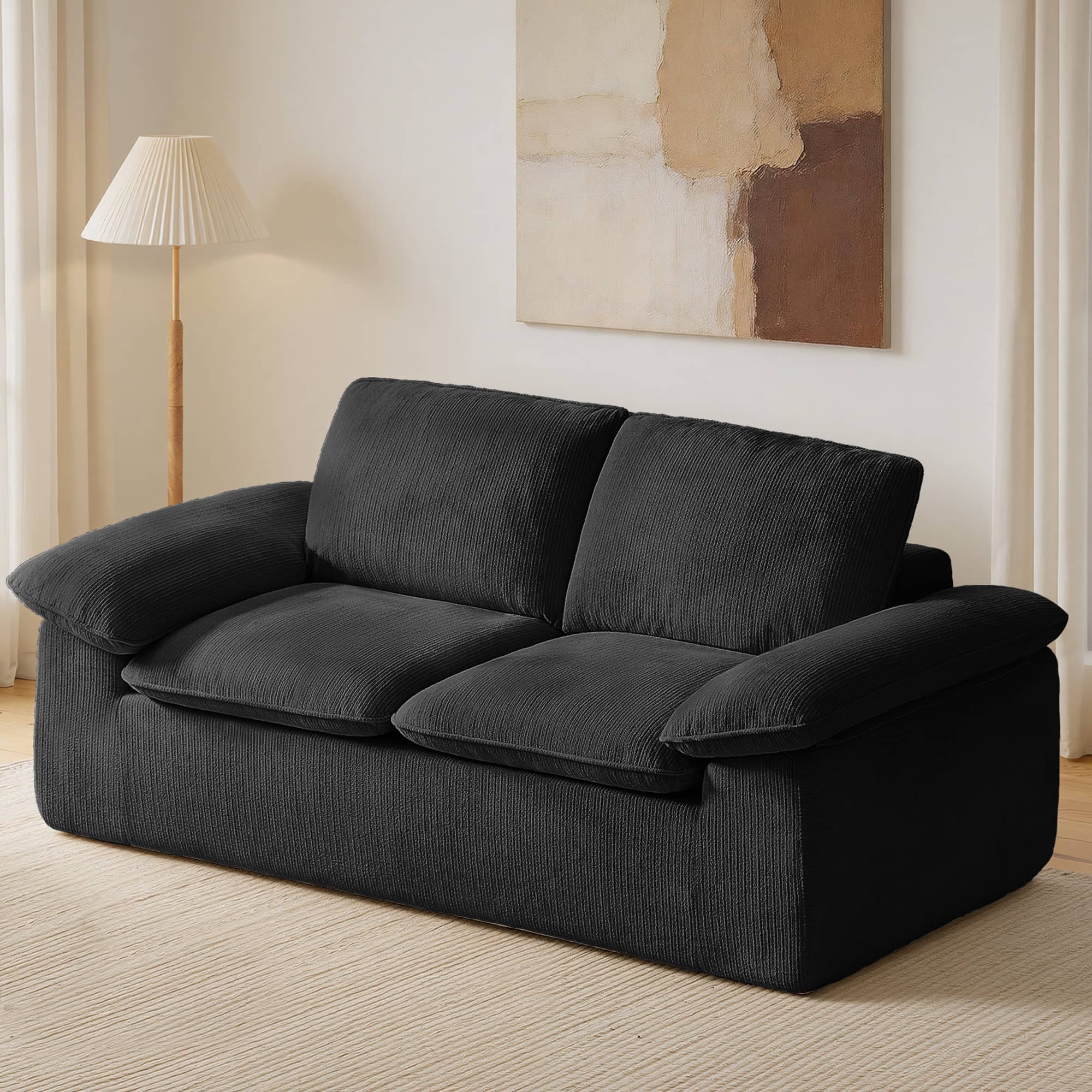 Front. Meqiodas - Boneless Loveseat, 2-Seater Boneless Sofa with Removable Cushions, Small Couch for Living Room, Apartments - Black.