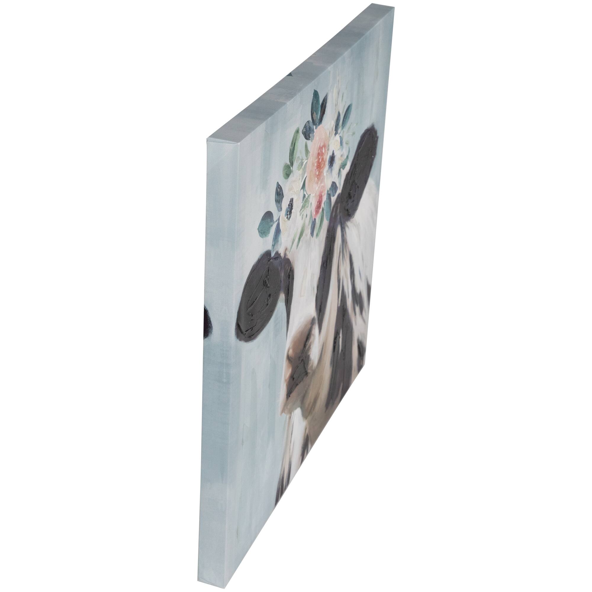 Alt View 3. Northlight - Cow with Flowers Canvas Wall Art, 17.5" x 17.5" - Black.