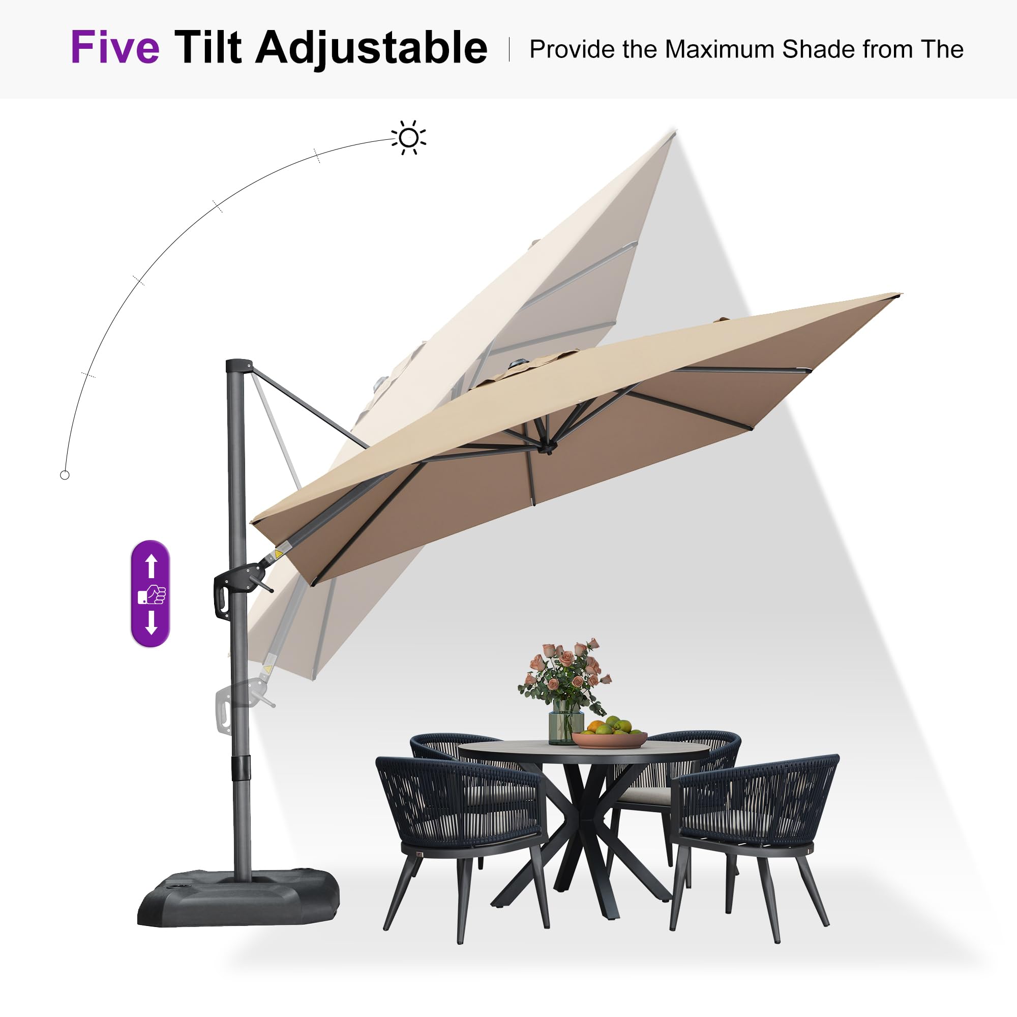 Five Tilt Adjustable  
Provide the Maximum Shade from The Sun