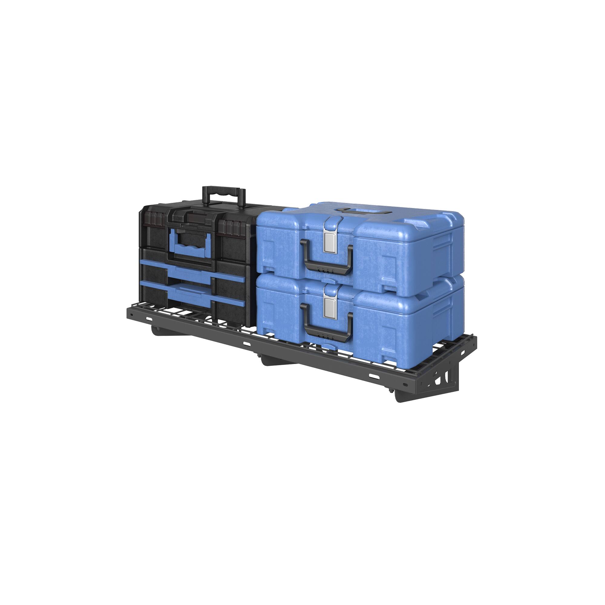 Back. Fleximounts - 40 in. x 16 in. Heavy Duty Steel Garage Wall Shelf with Brackets - Black.