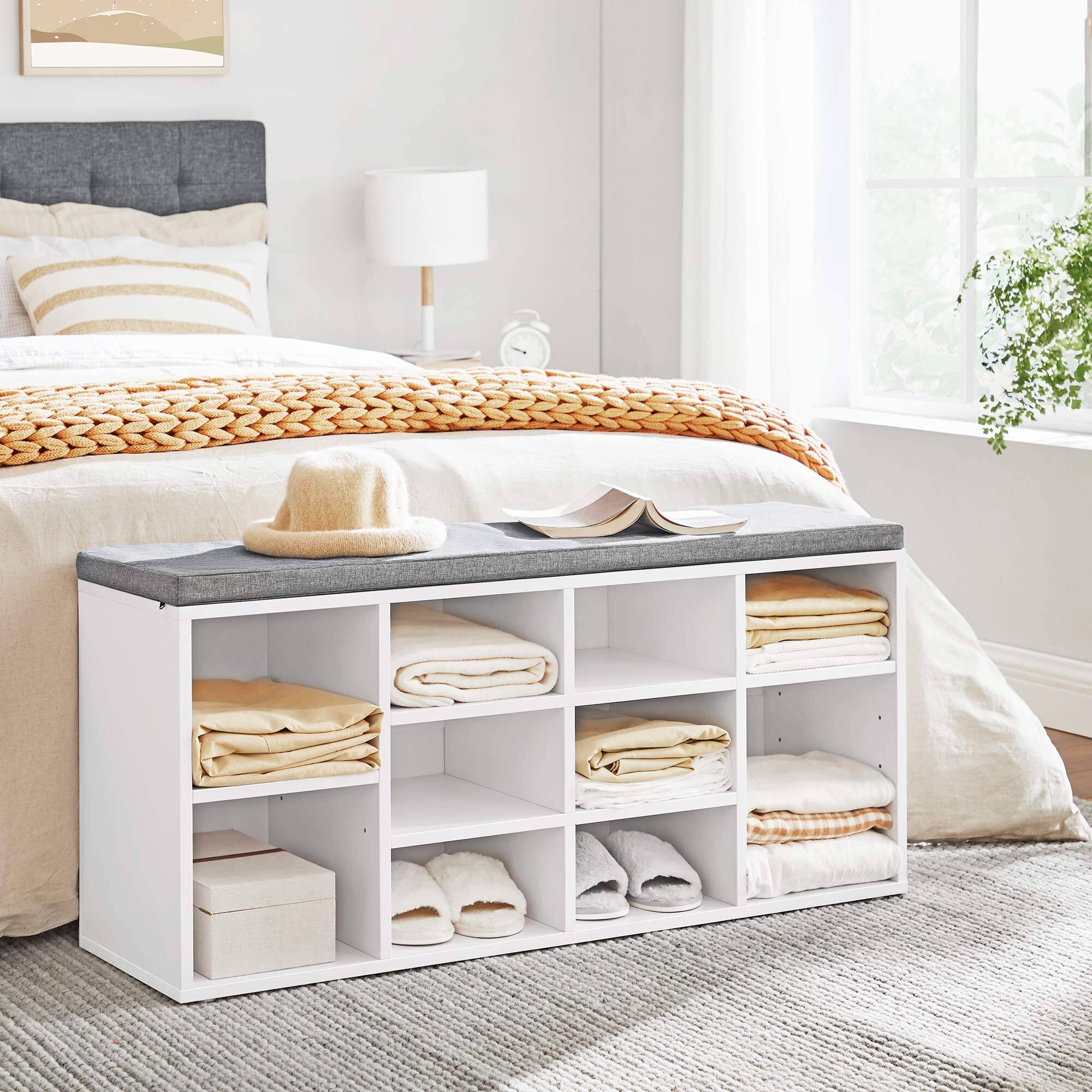 Back. Songmics Home - Shoe Bench – Storage Bench with Padded Seat with 12 Compartments Cloud White and Slate Gray - 0.