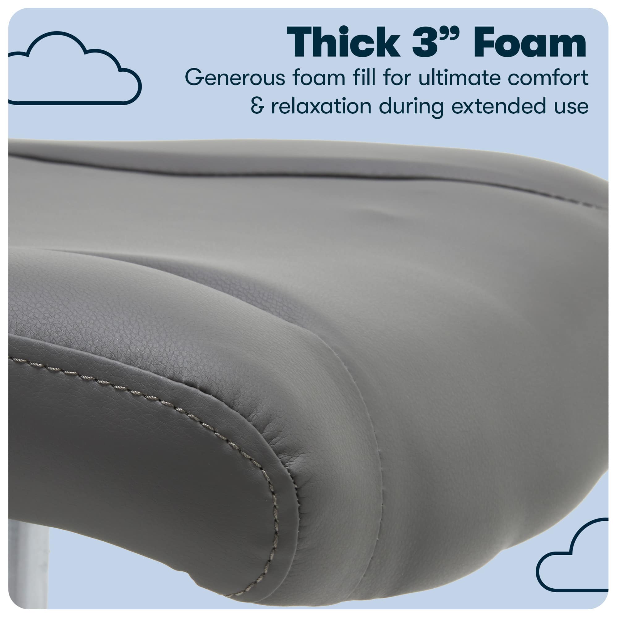 The image features a close-up view of a cushion with a thick 3-inch foam filling. The foam is generously filled, providing ultimate comfort and relaxation during extended use. The cushion is designed to offer a cozy and supportive seating experience, making it ideal for various purposes such as lounging, reading, or even working.