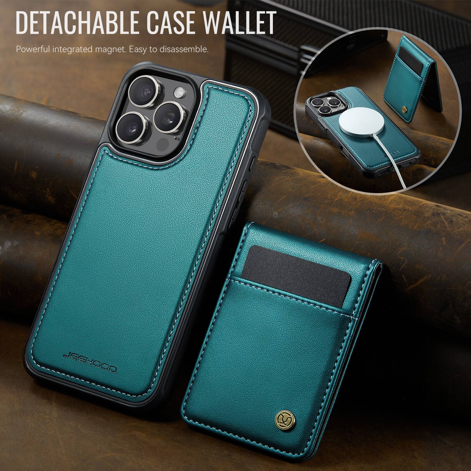 DETACHABLE CASE WALLET  
Powerful integrated magnet. Easy to disassemble.  
JEEHOOD