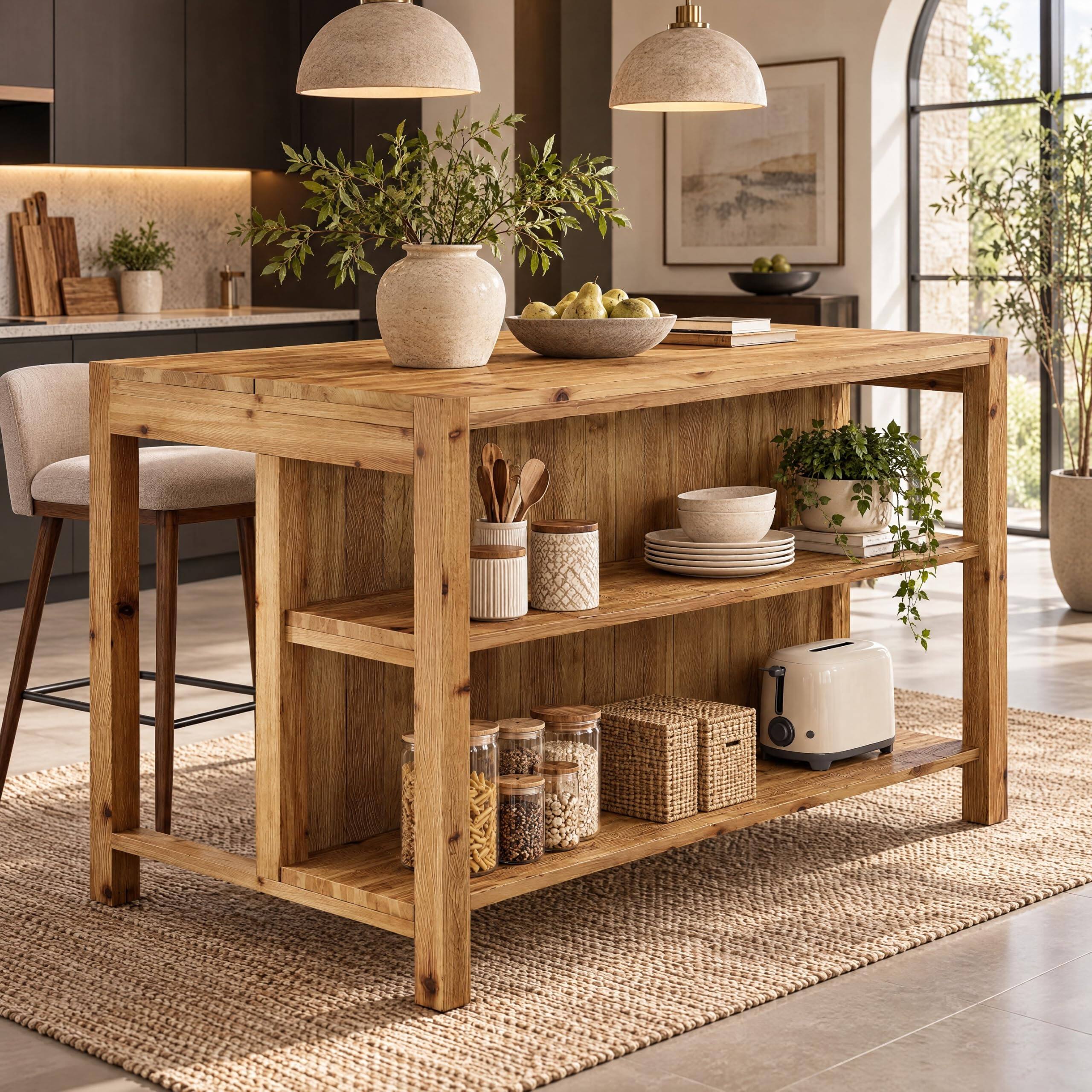 Left. Tribesigns - 59" Solid Wood Kitchen Island with 2 Open Storage Shelves - Brown.