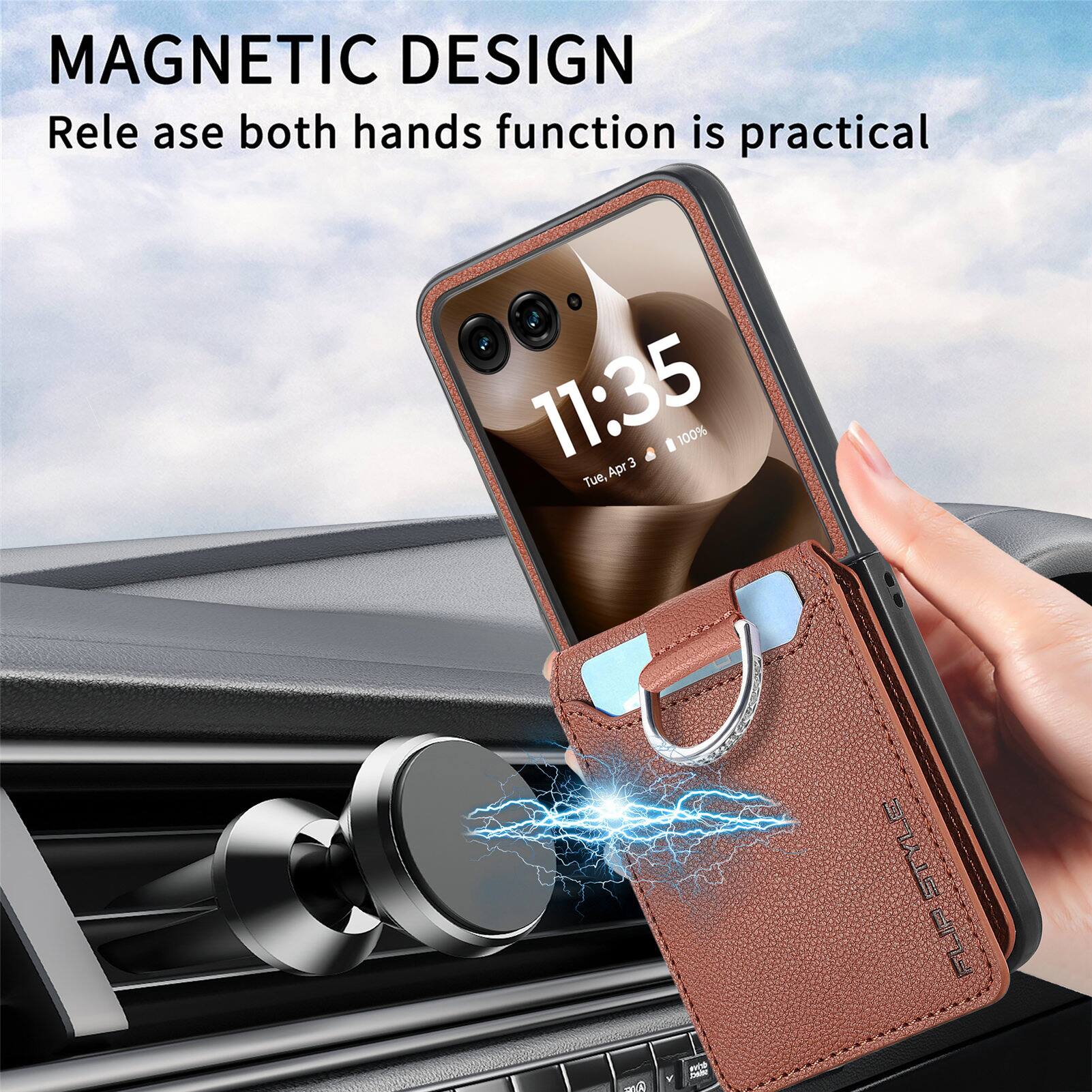 MAGNETIC DESIGN  
Release both hands function is practical  

11:35  
Tue, Apr 3  
100%  

FLIPSTYLE