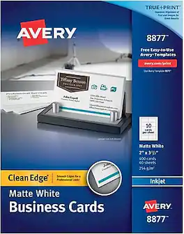 Avery - Clean Edge Business Cards, 2" x 3 1/2", Matte 400 Per Pack - White