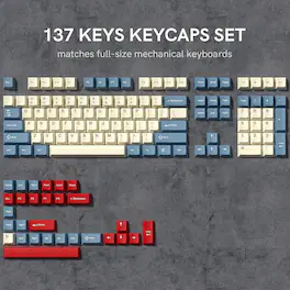 Womier - PBT Keycaps Set, Cherry Profile Custom Keycaps for Cherry Gateron MX Switches Mechanical Keyboard - Blue-137 Keys