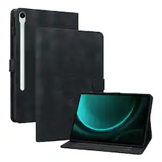 Front. Dteck - Case for Samsung Galaxy Tab S10 FE & S10 Lite and S9 FE & S9,Embossed Pattern PU Leather Flip Card Holder Stand Cover - Black.
