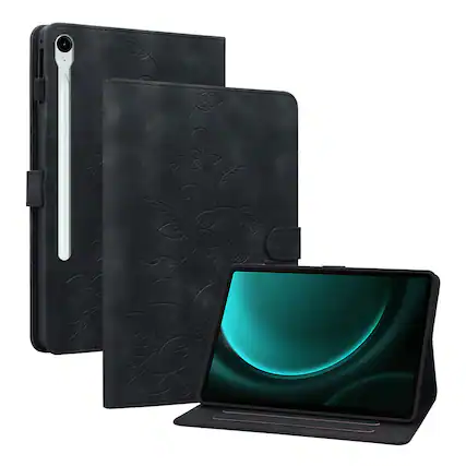 Front. Dteck - Case for Samsung Galaxy Tab S10 FE & S10 Lite and S9 FE & S9,Embossed Pattern PU Leather Flip Card Holder Stand Cover - Black.