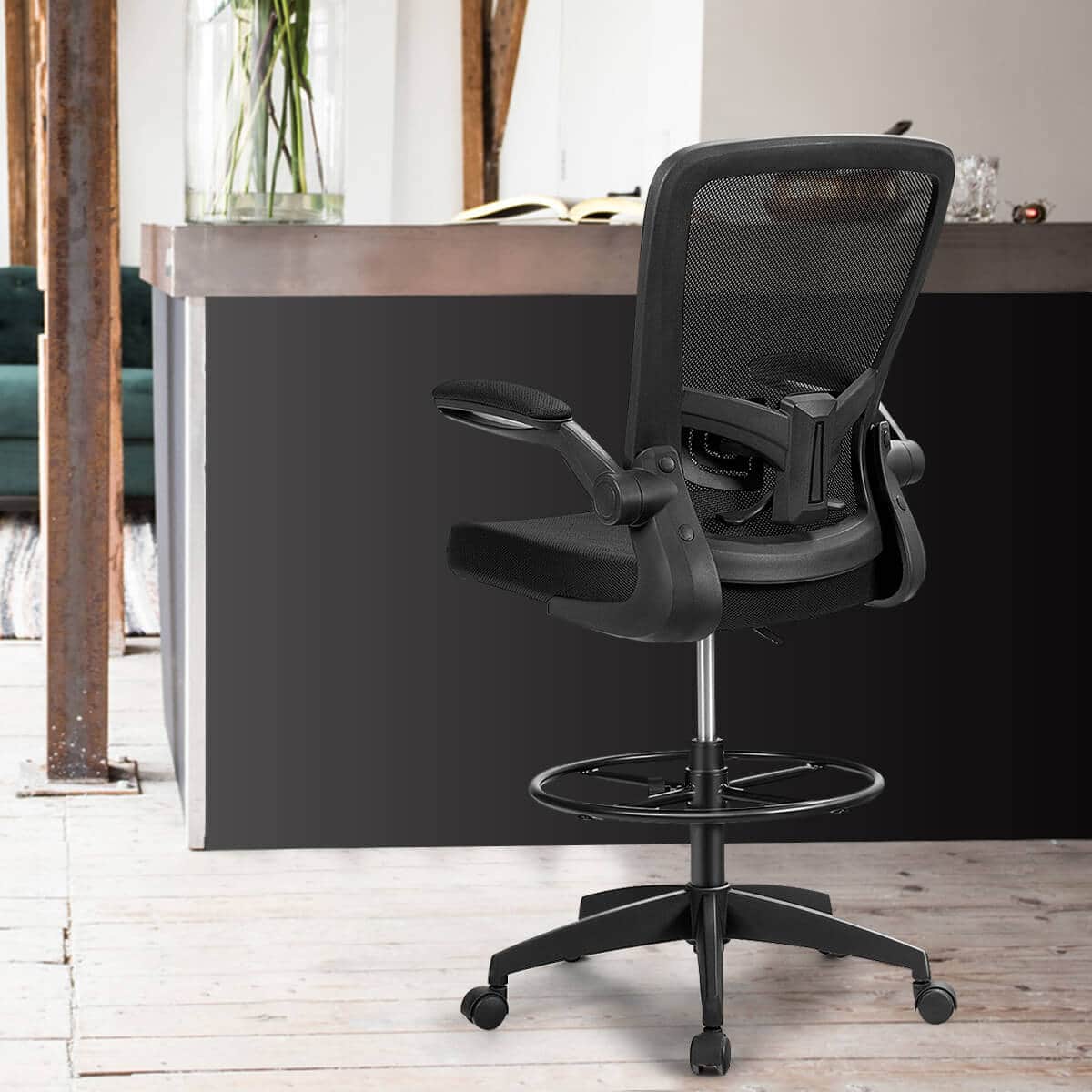 Alt View 15. Costway - Tall Adjustable Height Office Chair with Lumbar Support and Flip-Up Armrests - Black.