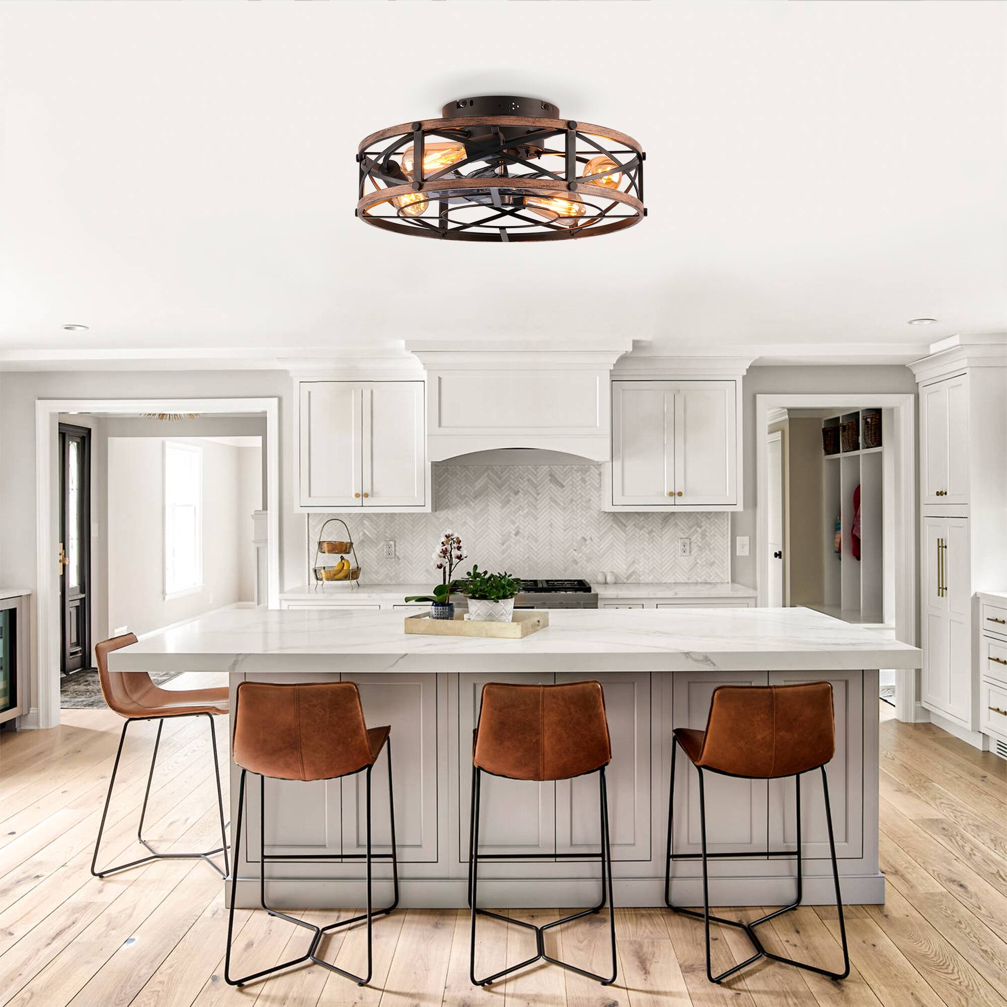 Back. GOODSILO - 19'' Ceiling Fan with Remote, 6-Speed, Reversible Motor, Timer (Bulbs Not Included) - Bronze,Brushed Gold.