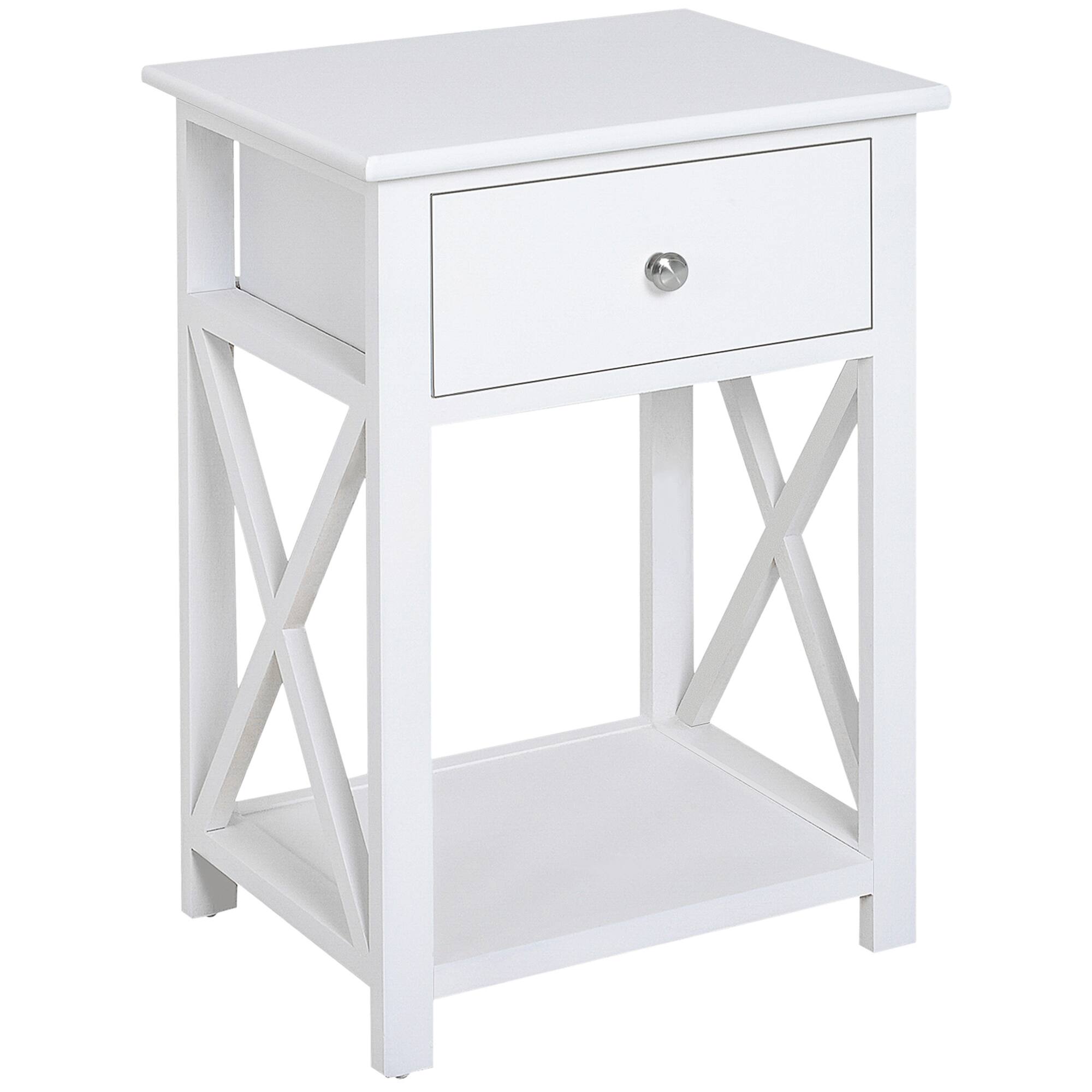 Homcom - X Frame Design Wood End Table / Nightstand with Storage Drawer - White