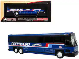 Iconic Replicas - 2001 MCI D4000 Coach Bus Greyhound Stripes Vintage Bus & Motorcoach Collection Limited Edition 1/87 HO - Blue