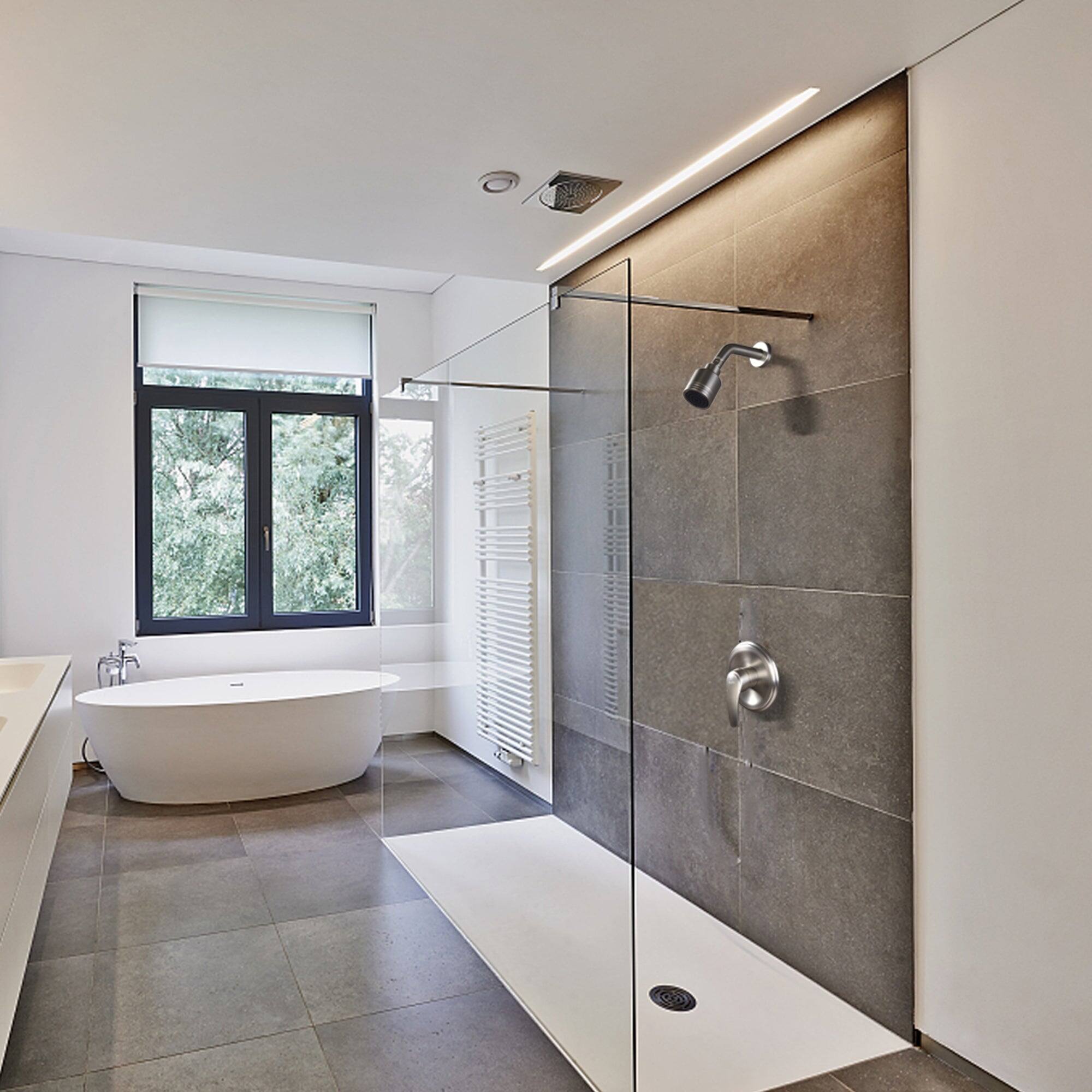 Alt View 8. Boyel Living - 1-Spray Patterns with 4.1 GPM 2.52 in. Wall Mount Rain Fixed Shower Head with Single Lever Handle in Brushed Nickel - Brushed Nickel.