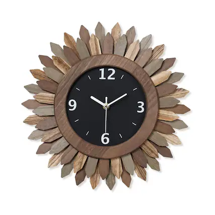 Front. Dazzed Corner - 12 in Wall Clock Battery Operated - Brown.