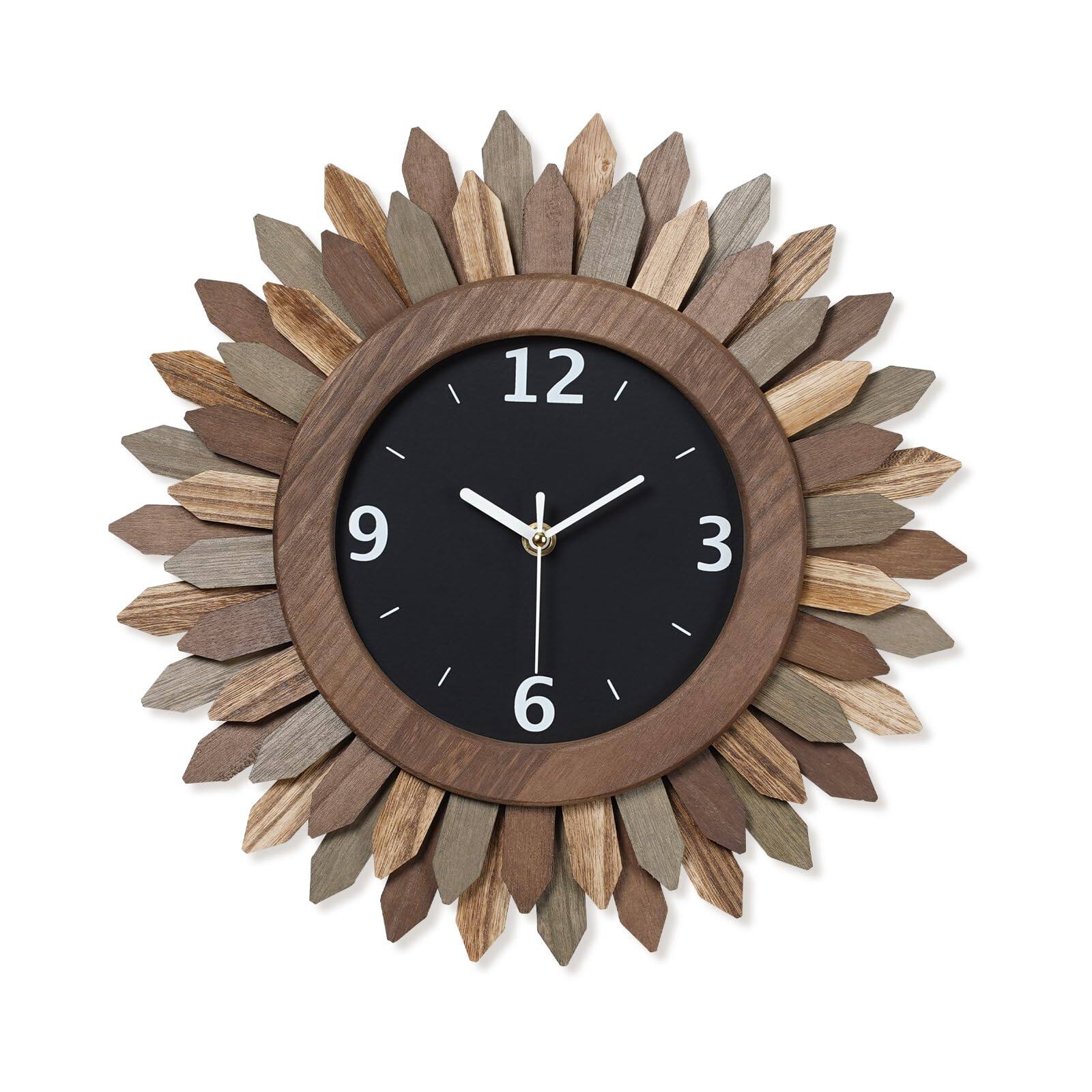 Front. Dazzed Corner - 12 in  Wall Clock Battery Operated - Brown.
