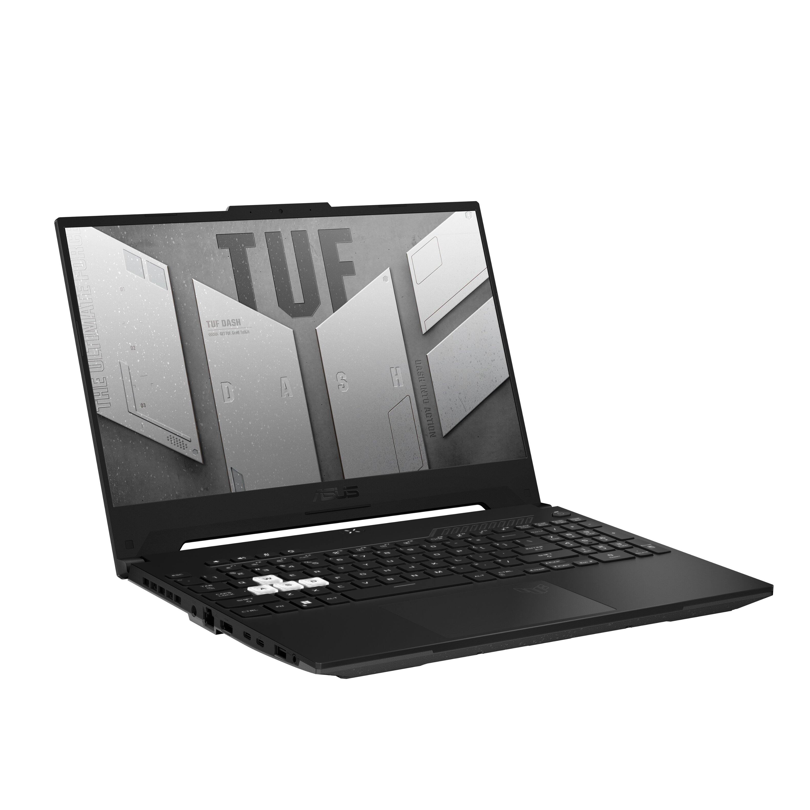 Left. ASUS - TUF Dash 15.6" FHD 144Hz Gaming Laptop - Intel Core i7 - 16GB DDR5 Memory - NVIDIA GeForce RTX 3070 - 512GB PCIe SSD - Off Black.
