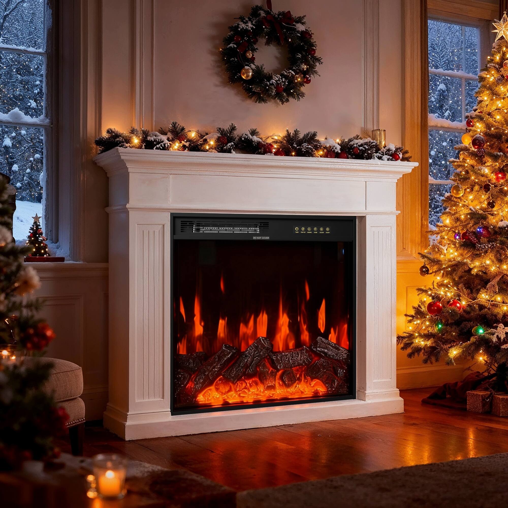 Front. Homsee - Built-In Electric Fireplace Insert, 1500W Recessed or Freestanding Heater with Multi-Color Flame & Remote - Black.