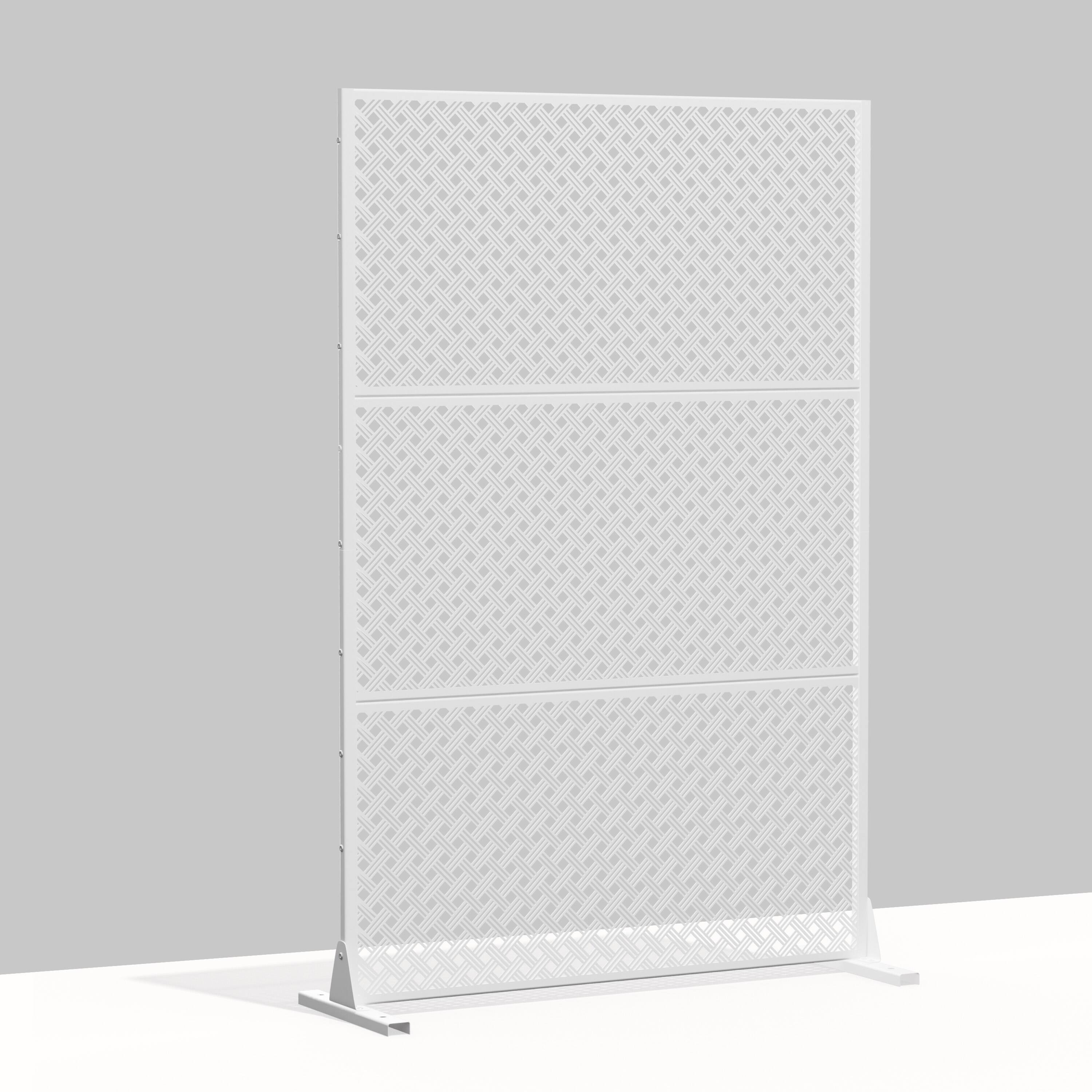 Angle. PexFix - 72 in. x 47 in. Jason Pattern Metal Outdoor Privacy Screen & Panels, Freestanding Garden Divider Fence - White.